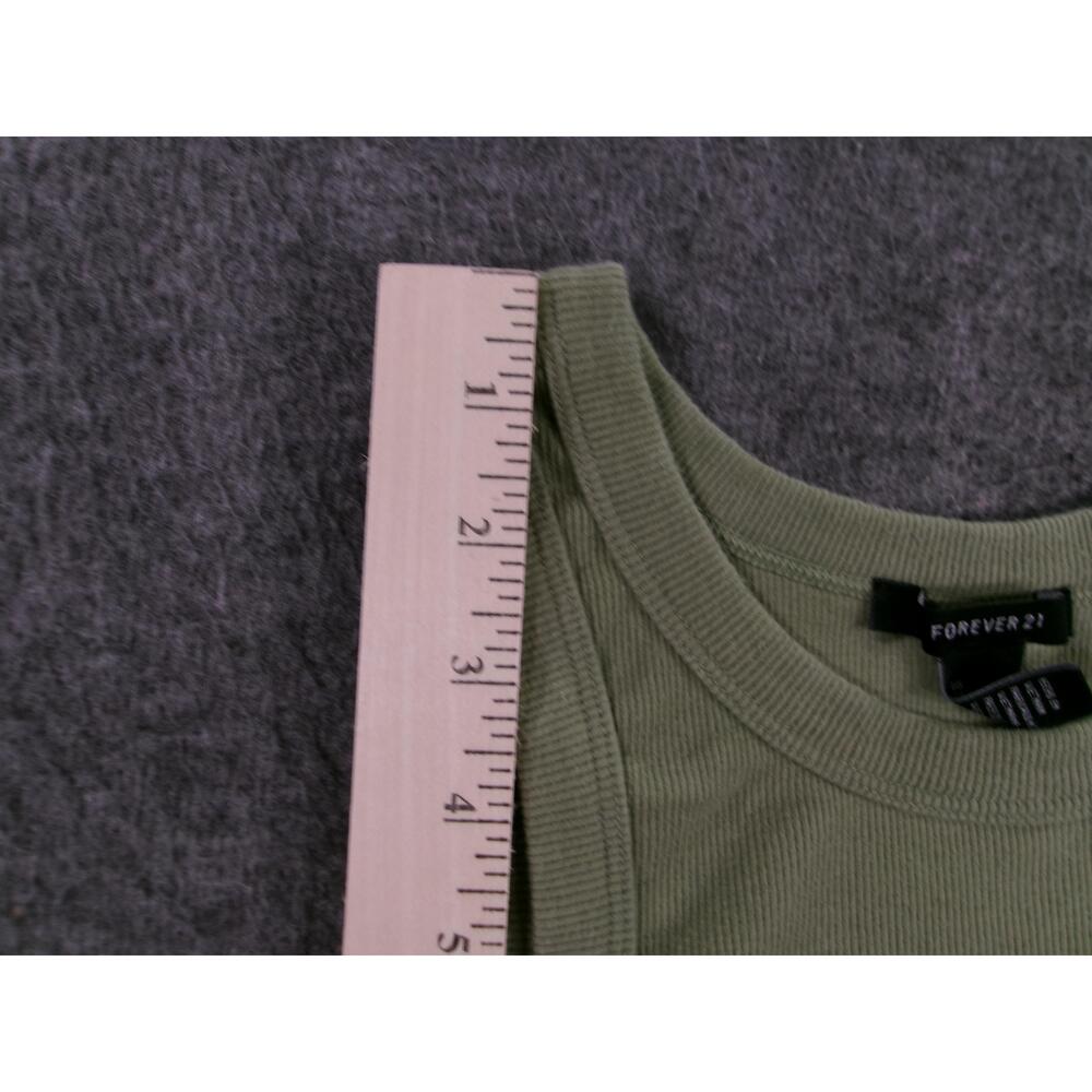 Forever 21 Tank Top Women Large Olive Green Ribbed Minimalist Chic Y2K Crop - Picture 4 of 8